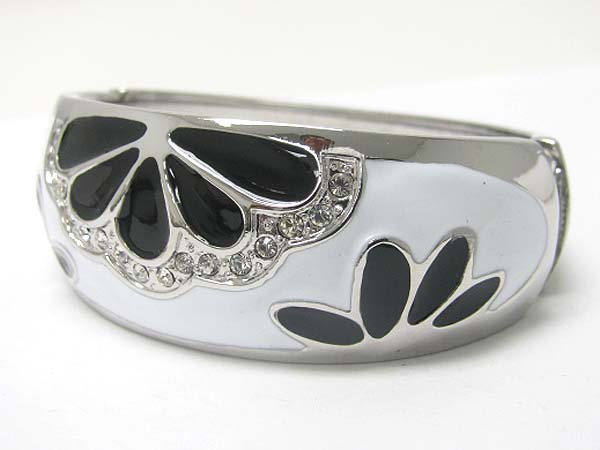 Crystal and enamel deco metal hinge bangle