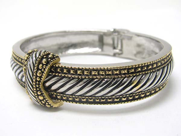 Two tone cable texture metal hinge bangle