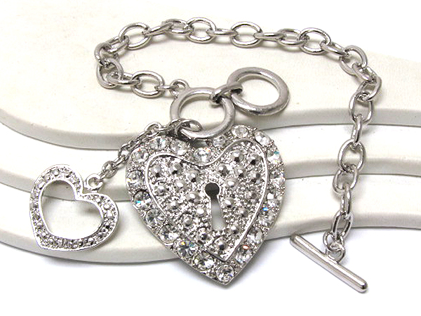 Two crystal metal heart dangle chan bracelet