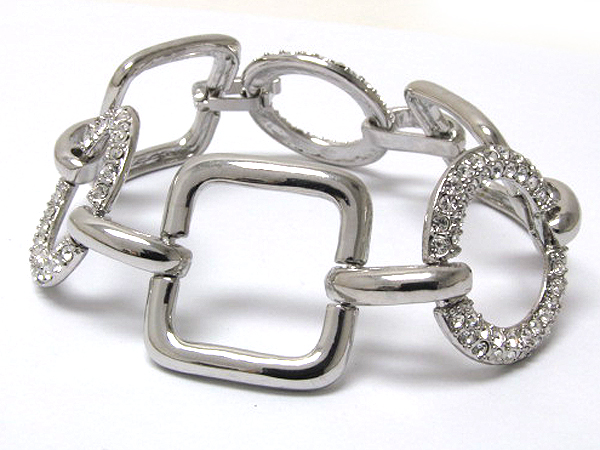 Crystal round metal and squares patern clip on bracelet