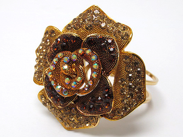 Crystal large metal fashion flower hinge bangle