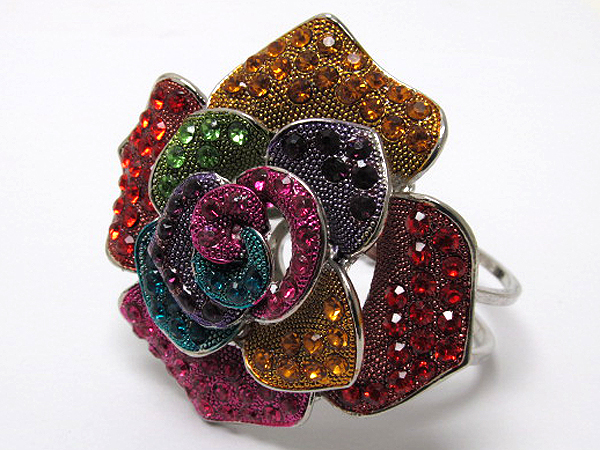 Crystal large metal fashion flower hinge bangle