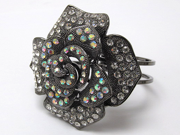 Crystal large metal fashion flower hinge bangle