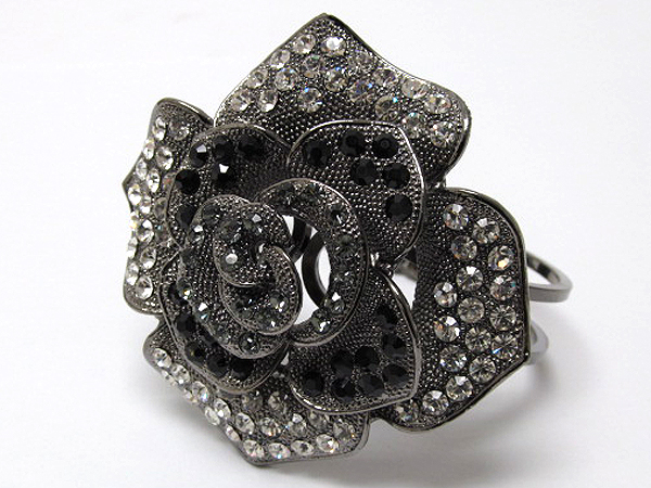 Crystal large metal fashion flower hinge bangle