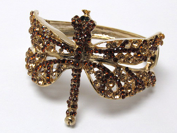 Crystal large metal fashion dragonfly hinge bangle