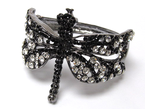 Crystal large metal fashion dragonfly hinge bangle