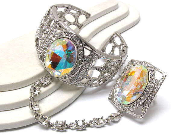 Multi crystal on center oval crystal glass with line patern crystal ring hinge bangle