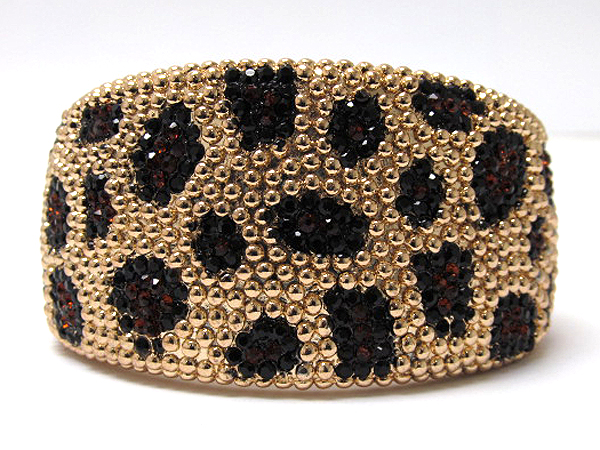 Crystal and metal small ball leopard print fashion hinge bangle