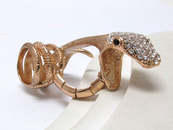 Crystal and metal fashion snake triple stretch ring