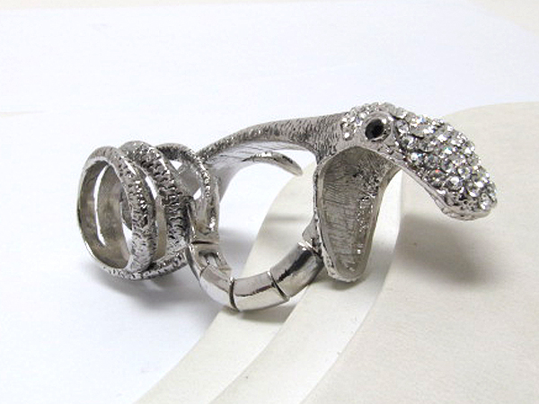 Crystal and metal fashion snake triple stretch ring