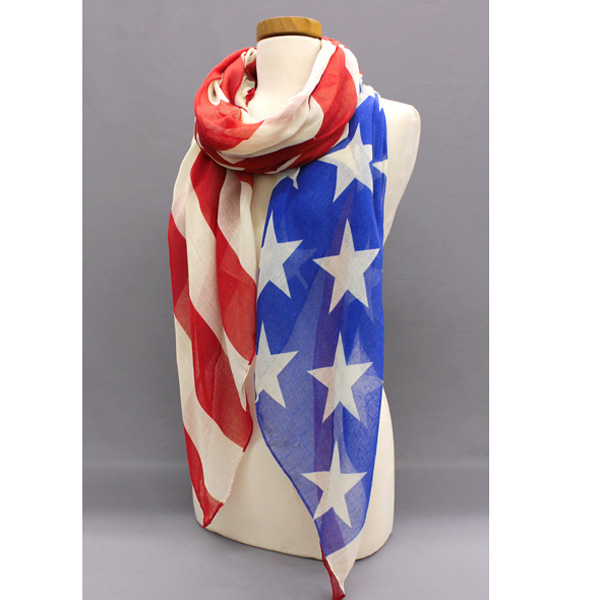 American flag theme satin stripe print scarf