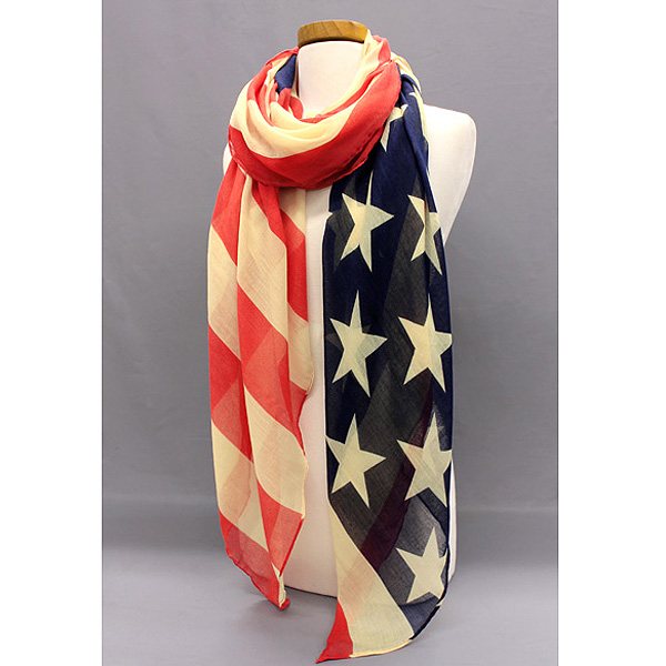 American flag theme satin stripe print scarf