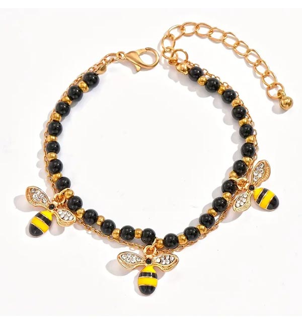 Epoxy bee charm and ball chain bracelet