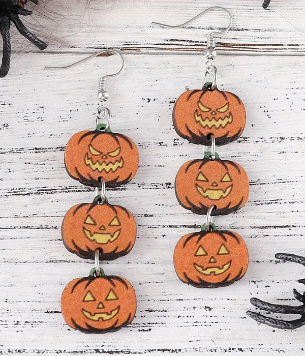 Halloween theme triple pumpkin drop earring