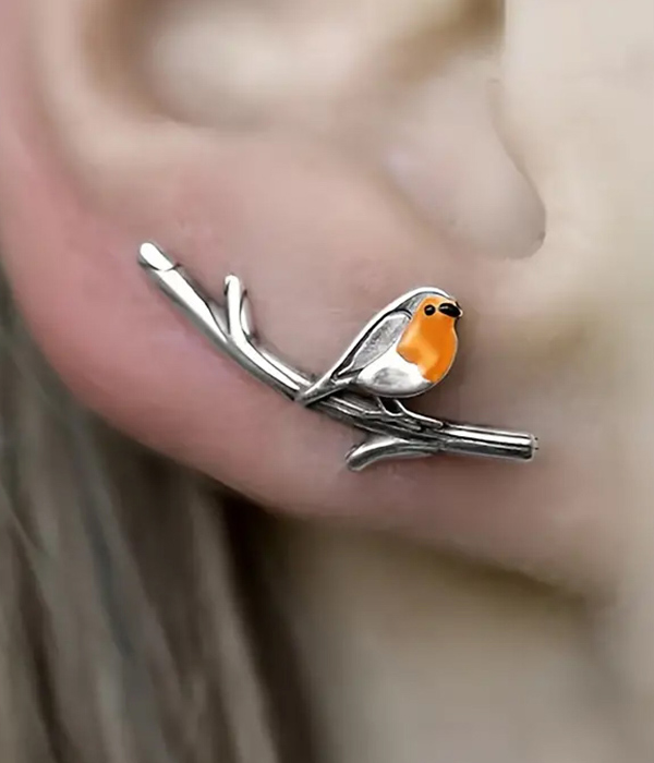 1 pair bird on branch climber earring