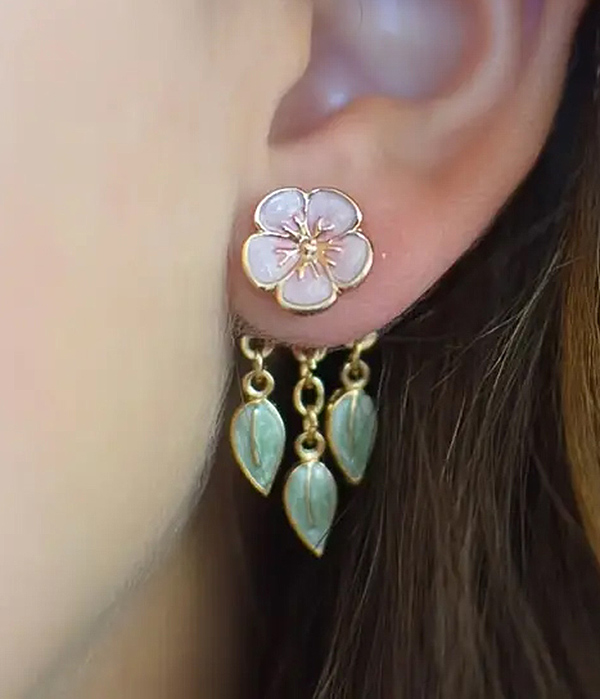 Flower and leaves hanging ear jackets