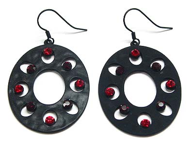 Gun metal round and crystal earring