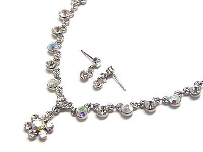 Boutique style crystal flower necklace and earring set