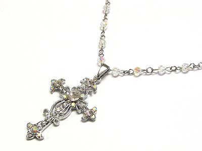 Crystal cross and beads necklace