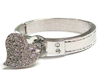 Metal bangle with crystal heart charm bracelet