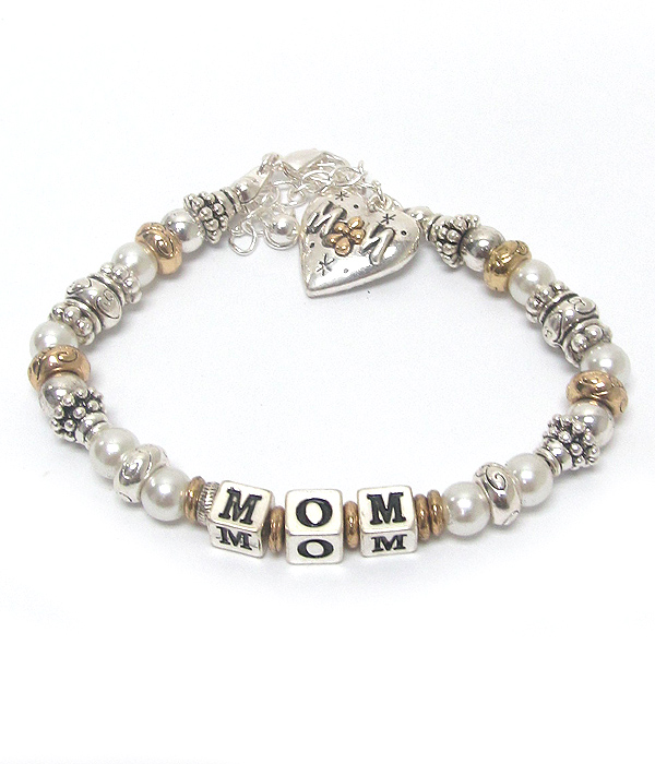 Mom cube beads charm bracelet 