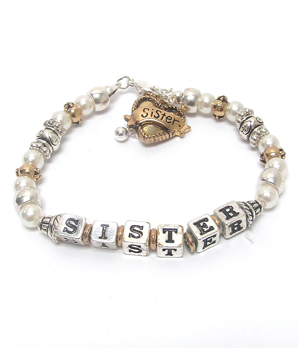 Sister cube beads charm bracelet