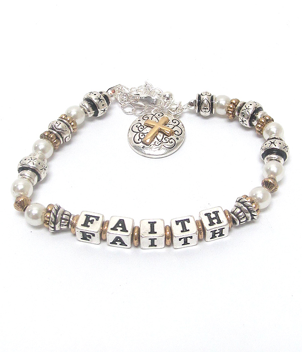 Faith cube beads charm bracelet 