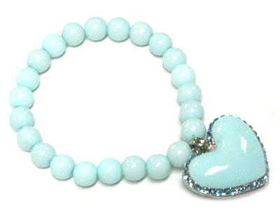 Crystal edge acryl puffy heart edangle stretch bracelet 