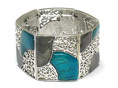 Formica and metal deco wide stretch bracelet