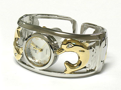 Cut out style  dolpnin metal bangle watch