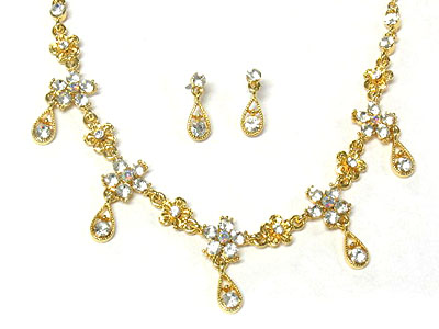 Austrian crystal flower necklace and earring set