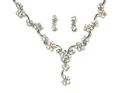 Austrian crystal flower y drop necklace and earring set