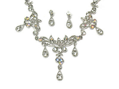 Austrian crystal flower cascade drop necklace and earring set