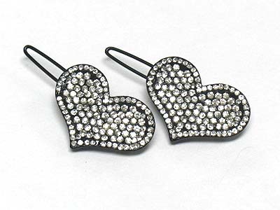 Crystal fill heart hair pin - 2 pc set