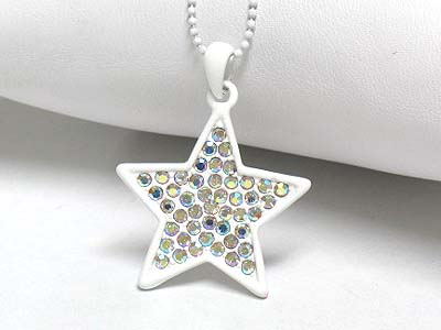 Crystal enameled metal flat star pendant necklace