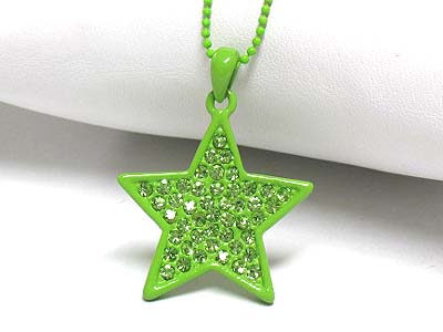 Crystal enameled metal flat star pendant necklace