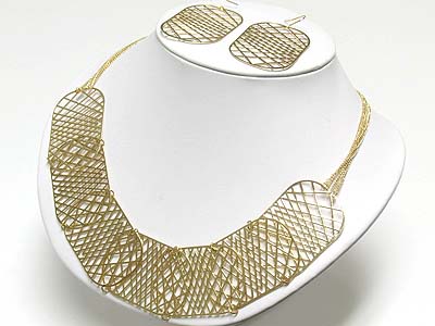 Multi metal mesh link neckale and earring set