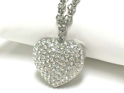 Crystal large puffy heart pendant necklace