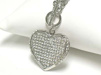 Crystal large heart pendant toggle necklace