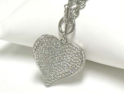 Crystal large heart pendant toggle necklace