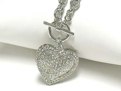 Crystal heart pendant toggle necklace