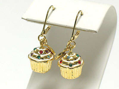 Tutti frutti crystal and metal epoxy cup cake dangle earring