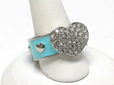 Tutti frutti crystal and metal epoxy heart ring