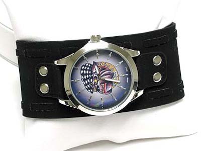 Designer inspired tattoo picture wide leather band watch