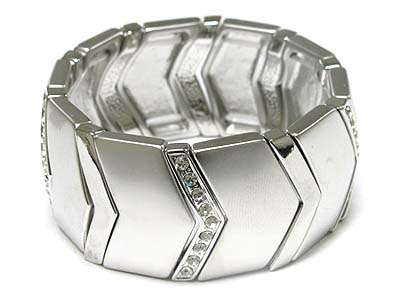 Crystal accent wide metal disk link stretch bracelet