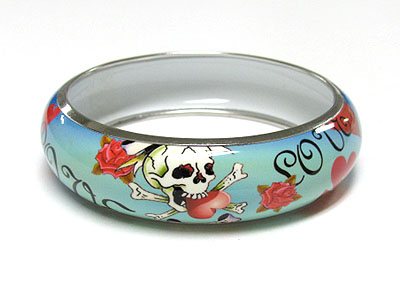 Skull tattoo picture metal round bangle