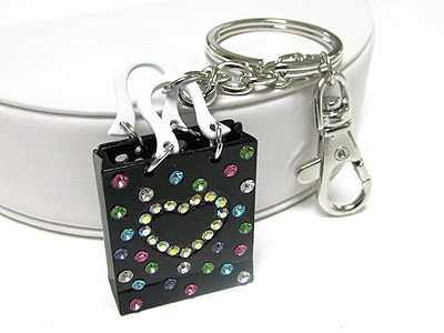 Crystal heart stud enamel metal shopping bag key charm