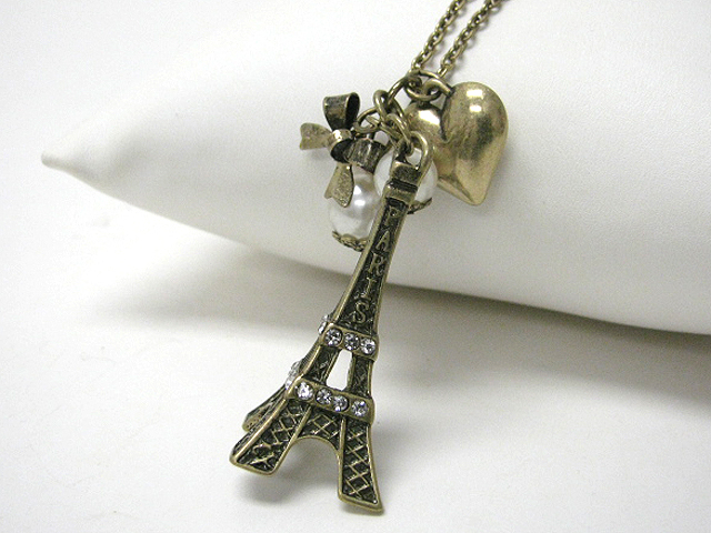 Vintage eifel tower theme pendant lopng necklace