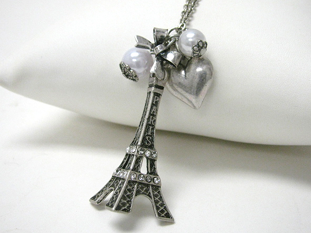 Vintage eifel tower theme pendant lopng necklace