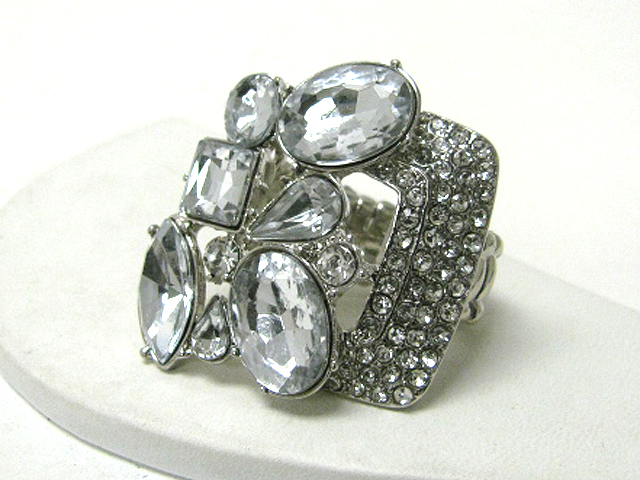 Crystal large cocktail stretch ring